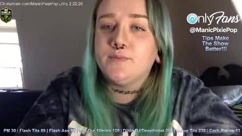 Snapshot of manicpixiepop chatting on February 22, 2026, 9:46 pm ManicPixiePop online show from February 22, 2026, 9:46 pm